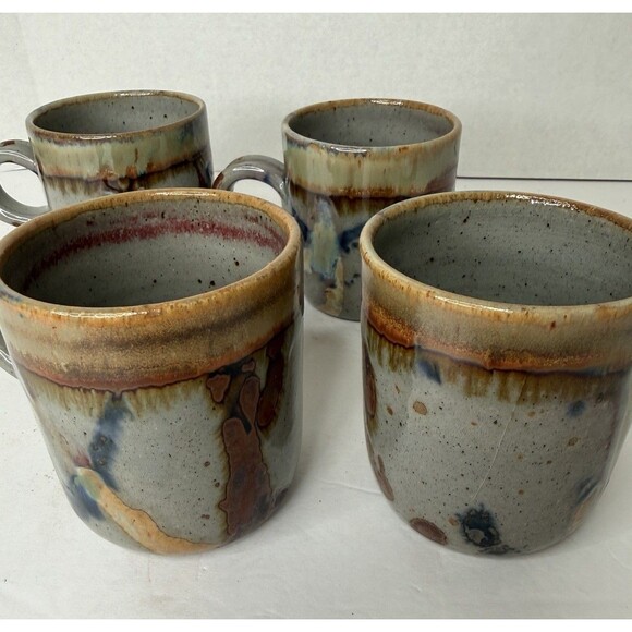 Set Vtg 70’s Jim Laeur Glazed Potter Mugs Pottery Mid Century  stunning - Picture 3 of 9